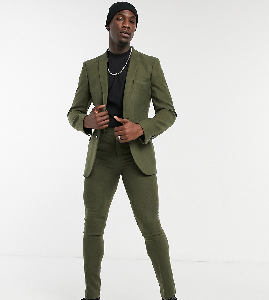 Pantalon de costume ajusté en sergé de laine mélangée - Kaki vert -  Longueur 38 - Sélection grandshopping.fr