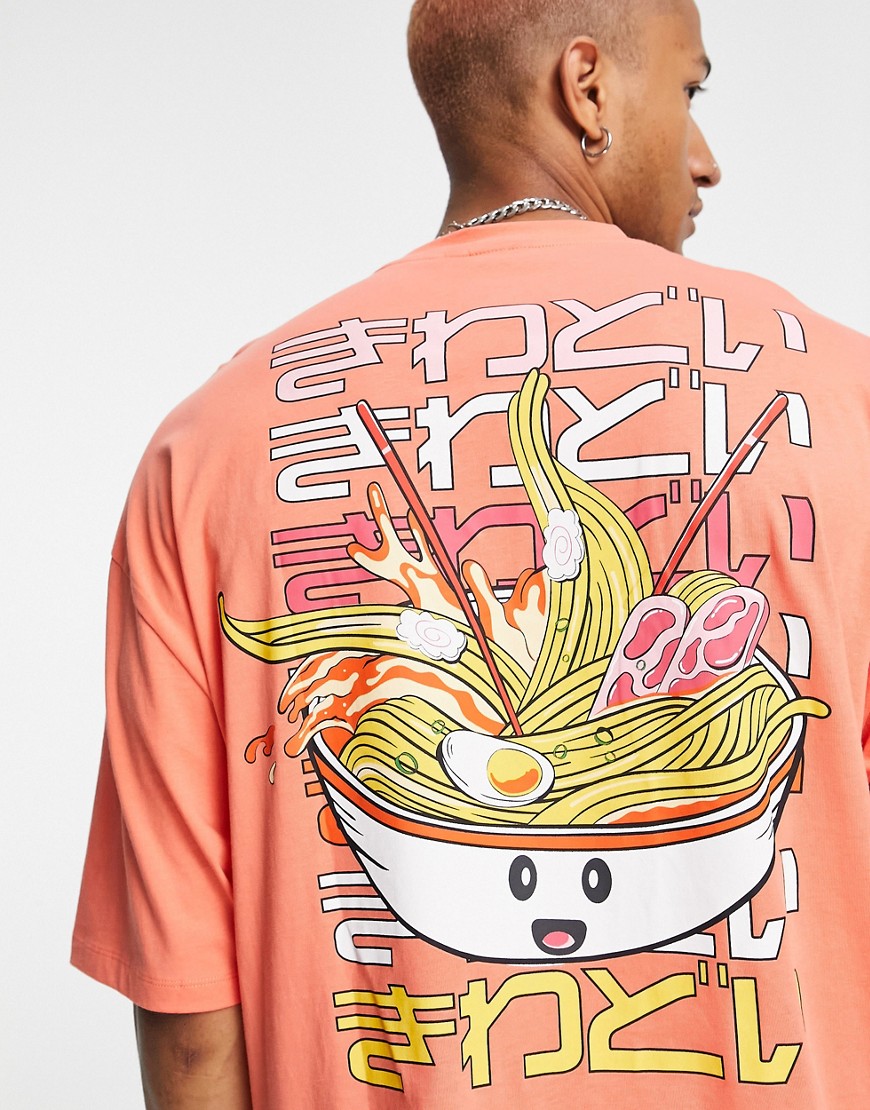 T-shirt oversize avec imprimé ramen façon dessin animé au dos - Corail  orange - Homme grand - Sélection grandshopping.fr